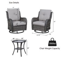 Hummuh 3Piece Swivel Rocking Rattan Chair Outdoor Patio Bistro Furniture Conversation Set Cushioned Wicker Chair With Glass C