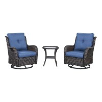 Hummuh 3Piece Swivel Rocking Rattan Chair Outdoor Patio Bistro Furniture Conversation Set Cushioned Wicker Chair With Glass C