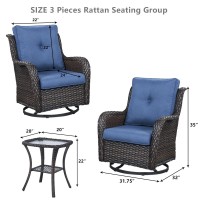 Hummuh 3Piece Swivel Rocking Rattan Chair Outdoor Patio Bistro Furniture Conversation Set Cushioned Wicker Chair With Glass C