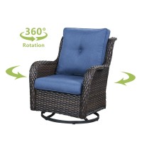 Hummuh 3Piece Swivel Rocking Rattan Chair Outdoor Patio Bistro Furniture Conversation Set Cushioned Wicker Chair With Glass C