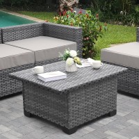 Outdoor Pe Wicker Liftable Coffee Table Patio Rattan Garden Furniture Multifunctional Storage Tea Table Silver Gray