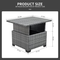 Outdoor Pe Wicker Liftable Coffee Table Patio Rattan Garden Furniture Multifunctional Storage Tea Table Silver Gray