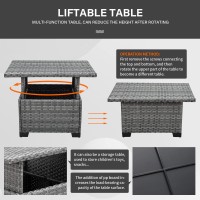 Outdoor Pe Wicker Liftable Coffee Table Patio Rattan Garden Furniture Multifunctional Storage Tea Table Silver Gray