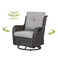 Hummuh 3Piece Swivel Rocking Rattan Chair Outdoor Patio Bistro Furniture Conversation Set Cushioned Wicker Chair With Glass C