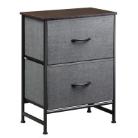 Wlive Nightstand, Nightstand With 2 Drawers, Bedside Furniture, Night Stand, Small Dresser For Bedroom, College Dorm, End Table With Fabric Bins, Dormitory, Dark Grey, Size L