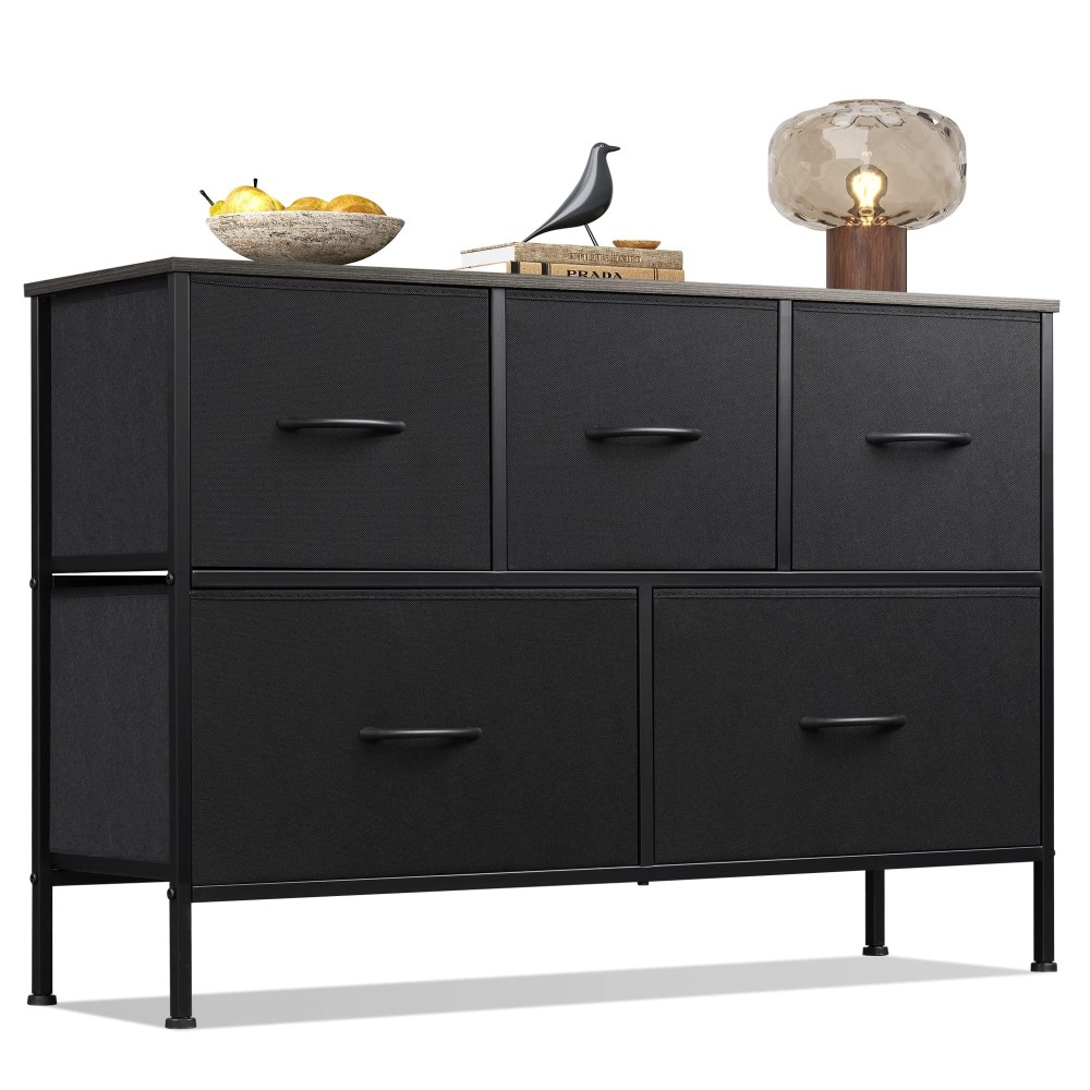 Wlive Dresser For Bedroom With 5 Drawers, Chest Of Drawers, Fabric Dresser, Black Dresser With Fabric Bins For Closet, Living Room, Hallway, Charcoal Black, Size L