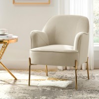 Tina'S Home Velvet Accent Chair Upholstered, Velvet Armchair, Mid Century Modern Chair With Gold Metal Legs, Tufted Accent Chairs(Tan)