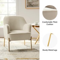 Tina'S Home Velvet Accent Chair Upholstered, Velvet Armchair, Mid Century Modern Chair With Gold Metal Legs, Tufted Accent Chairs(Tan)