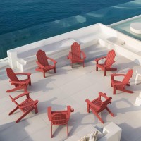 Lue Bona Hdps Adirondack Chairs Set Of 8 Red Adirondack Chairs With Cup Holder 300Lbs Modern Adirondack Chair Weather Resistan