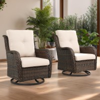 Hummuh Outdoor Swivel Rocker Wicker Patio Chairs Set Of 2 Rattan Rocking Chair Furniture Set Brownbeige