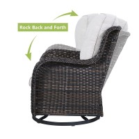 Hummuh Outdoor Swivel Rocker Wicker Patio Chairs Set Of 2 Rattan Rocking Chair Furniture Set Brownbeige