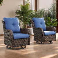 Hummuh Outdoor Swivel Rocker Wicker Patio Chairs Set Of 2 Rattan Rocking Chair Furniture Setbrown Blue