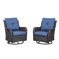 Hummuh Outdoor Swivel Rocker Wicker Patio Chairs Set Of 2 Rattan Rocking Chair Furniture Setbrown Blue