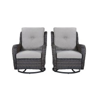 Hummuh Outdoor Swivel Rocker Wicker Patio Chairs Set Of 2 Rattan Rocking Chair Furniture Setgrey Grey