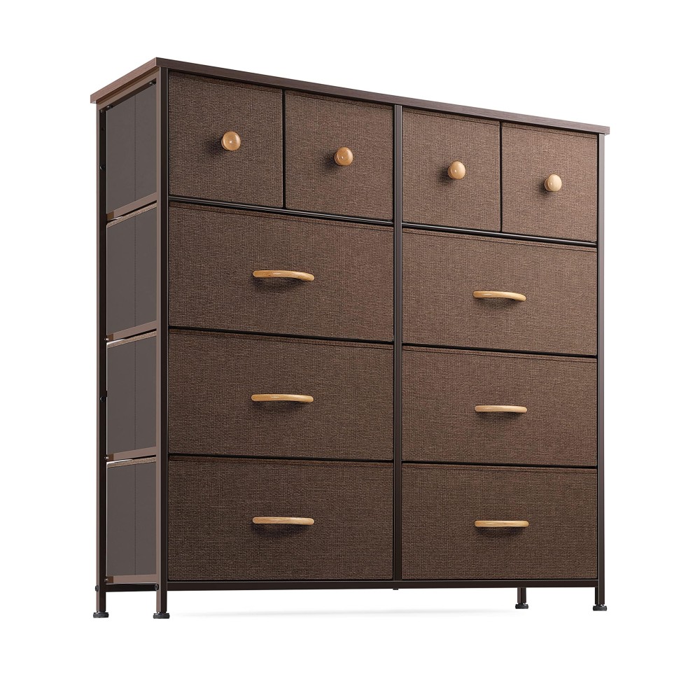 Nicehill Dresser For Bedroom With 10 Drawers, Storage Drawer Organizer, Tall Chest Of Drawers For Closet, Clothes, Kids, Baby, Living Room, Wood Board, Fabric Drawers(Brown)