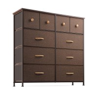 Nicehill Dresser For Bedroom With 10 Drawers, Storage Drawer Organizer, Tall Chest Of Drawers For Closet, Clothes, Kids, Baby, Living Room, Wood Board, Fabric Drawers(Brown)
