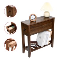 Lusuowlz Chairside Narrow End Table Solid Wood Recliner Side Table With Drawer Slim Nightstand Bedside Table For Living Room B