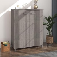 vidaXL HAMAR Solid Wood Pine Shoe Cabinet Light Gray 335 x 157 x 425 with Wooden Handles Multiple Shelves Perfect for