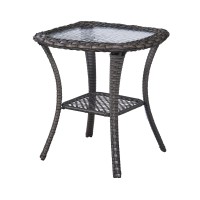 Patio Tables Wicker Side Table Rattan Coffee Table With Glass Top End Table For Outdoor Outside Patio Porch Square Brown