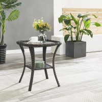 Patio Tables Wicker Side Table Rattan Coffee Table With Glass Top End Table For Outdoor Outside Patio Porch Square Brown