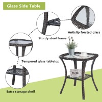 Patio Tables Wicker Side Table Rattan Coffee Table With Glass Top End Table For Outdoor Outside Patio Porch Square Brown