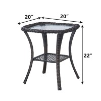 Patio Tables Wicker Side Table Rattan Coffee Table With Glass Top End Table For Outdoor Outside Patio Porch Square Brown