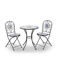 Alpine Jfh1284A Mosaic Bistro Set, 1 Blue & Beige