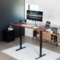 Vivo Electric Height Adjustable 71 X 30 Inch Memory Stand Up Desk, Dark Walnut Table Top, Black Frame, Standing Workstation With Preset Controller, 1B Series, Desk-Kit-1B7D