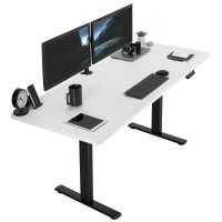 Vivo Electric Height Adjustable 71 X 30 Inch Memory Stand Up Desk, White Table Top, Black Frame, Standing Workstation With Preset Controller, 1B Series, Desk-Kit-1B7W