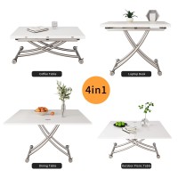 Xihuan Height Adjustable Folding Dining Table Lift Top Coffee Table Converts To Dining Table With Sturdy Cross Metal Legs, Multi-Functional Space Saving Transform Table, White