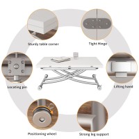 Xihuan Height Adjustable Folding Dining Table Lift Top Coffee Table Converts To Dining Table With Sturdy Cross Metal Legs, Multi-Functional Space Saving Transform Table, White