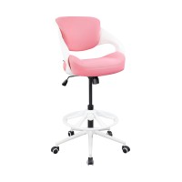 Bojuzija Drafting Tall Office Standing Computer Desk Chair With Foot Rest- Lumbar Support& Waist Support Function For Office &Home (Pink)