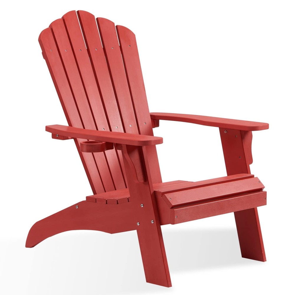 Psilvam Adirondack Chair, Oversized Poly Lumber Fire Pit Chair With Cup Holder, 350Lbs Support Patio Chairs For Garden, Weather Resistant Outdoors Seating, Relaxing Gift For Father & Mother (Red)