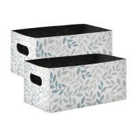 Kcldeci Green Gray Leaf Storage Bins Baskets For Organizing 2Pack, Spring Summer Plant Floral Sturdy Storage Basket Foldable Storage Baskets For Shelves Closet Nursery Toy