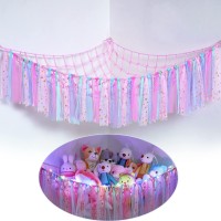 Fiobee Stuffed Animals Net Or Hammock With Led Light, Toy Hammock Hanging Stuffed Animals Storage Organizer Holder Room D?Cor With Tassels For Nursery Play Room Kids Bedroom