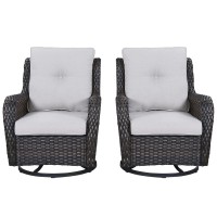 Rilyson Wicker Rocking Chair Swivel Chairs 2 Piece Rocker Patio Chairs Set Rattan Rocking Chair For Outdoor Porch Deck Garden