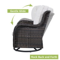 Rilyson Wicker Rocking Chair Swivel Chairs 2 Piece Rocker Patio Chairs Set Rattan Rocking Chair For Outdoor Porch Deck Garden