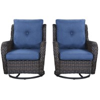 Rilyson Wicker Rocking Chair Swivel Chairs 2 Piece Rocker Patio Chairs Set Rattan Rocking Chair For Outdoor Porch Deck Garden