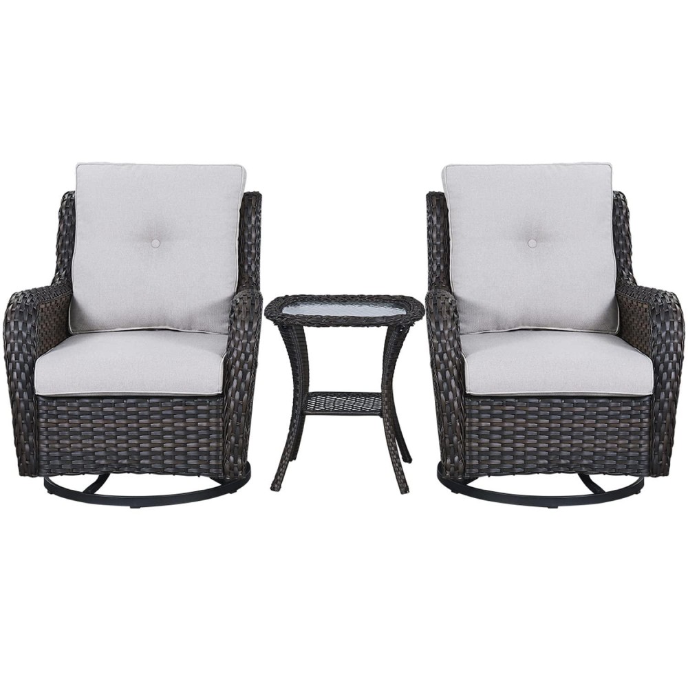 Rilyson Wicker Rocking Chair Swivel Chairs 3 Piece Rocker Patio Furniture Set Rattan Rocking Bistro Sets With Glass Top Side T