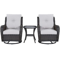 Rilyson Wicker Rocking Chair Swivel Chairs 3 Piece Rocker Patio Furniture Set Rattan Rocking Bistro Sets With Glass Top Side T