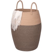 Mintwood Design Extra Large 25.6 Inches High Decorative Woven Cotton Rope Basket, Tall Laundry Hamper With Handles, Blanket Basket Living Room, Storage Baskets For Toys, Throws, Pillow, Black Jute Mix