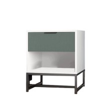 Lilola Home Otis White and Green Wood Nightstand Side Table Steel Frame with Shelf and Drawer