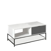 Lilola Home Watson Wood Coffee Table Steel Frame with Shelves and Drawer