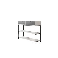 Lilola Home Louie Wood Console Table Steel Frame with Shelves and Drawers
