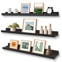 Annecy Floating Shelves Wall Mounted Set Of 3 36 Inch Black Rustic Wood Shelves For Wall Wall Storage Shelves With Guardrail D