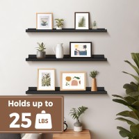 Annecy Floating Shelves Wall Mounted Set Of 3 36 Inch Black Rustic Wood Shelves For Wall Wall Storage Shelves With Guardrail D