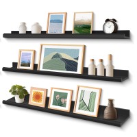 Annecy Floating Shelves Wall Mounted Set Of 3 47 Inch Black Rustic Wood Shelves For Wall Wall Storage Shelves With Guardrail D