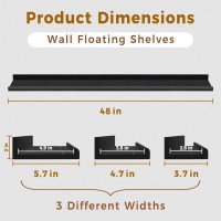 Annecy Floating Shelves Wall Mounted Set Of 3 47 Inch Black Rustic Wood Shelves For Wall Wall Storage Shelves With Guardrail D