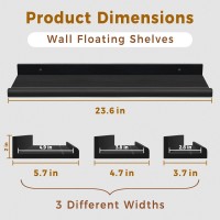 Annecy Floating Shelves Wall Mounted Set Of 3 236 Inch Black Rustic Wood Shelves For Wall Wall Storage Shelves With Guardrail