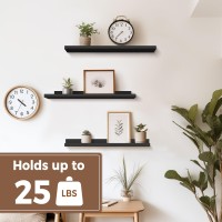 Annecy Floating Shelves Wall Mounted Set Of 3 236 Inch Black Rustic Wood Shelves For Wall Wall Storage Shelves With Guardrail